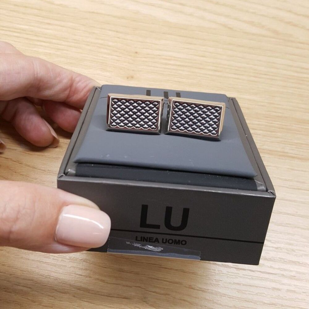 LINEA UOMO Mens Silver Rectangle Cufflinks Textured Grid Cuff Links